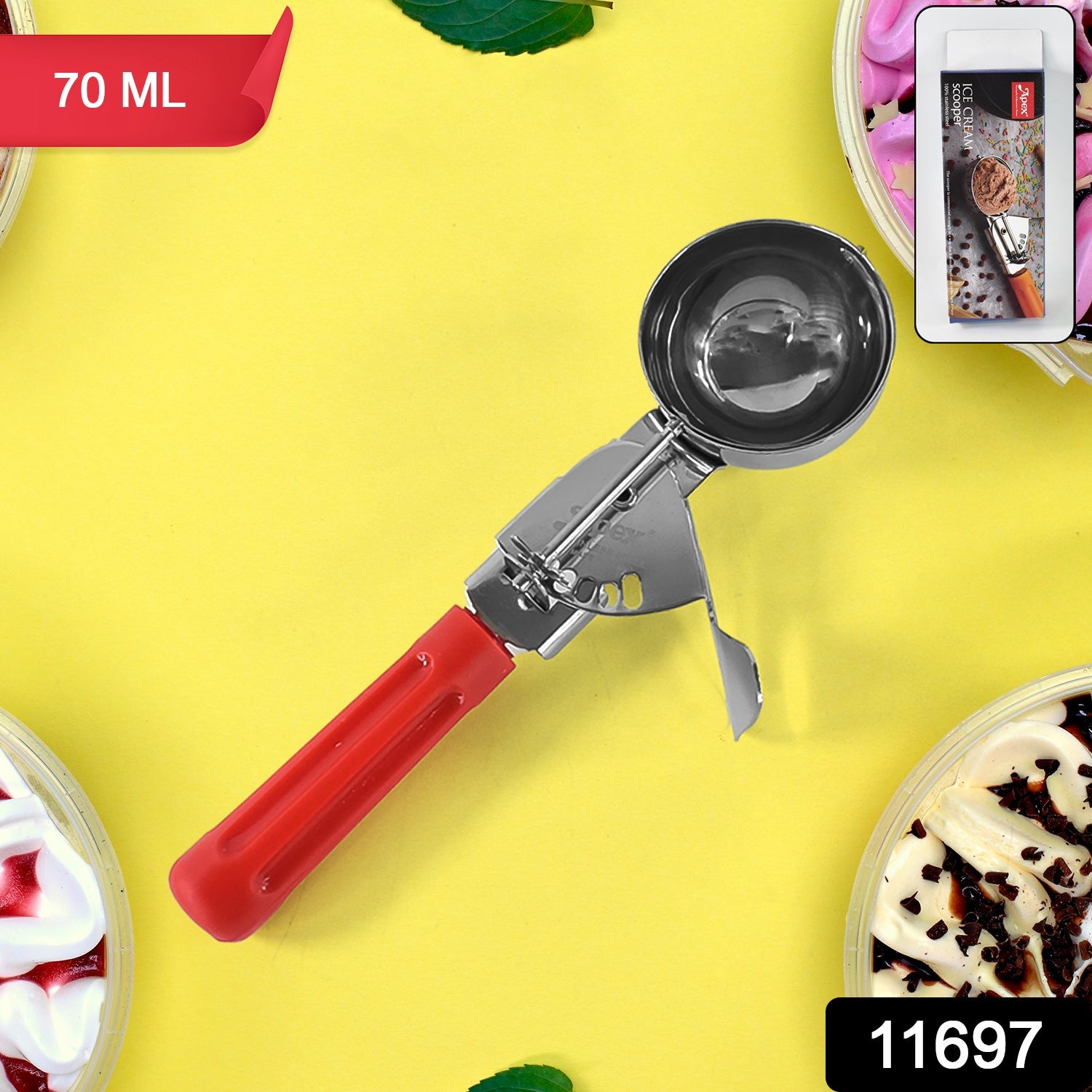 Apex Ice Cream Scoop – 70 ML Stainless Steel Head with Ergonomic Handle (1 Pc) Apex Ice Cream Scoop – 70 ML Stainless Steel Head with Ergonomic Handle (1 Pc)